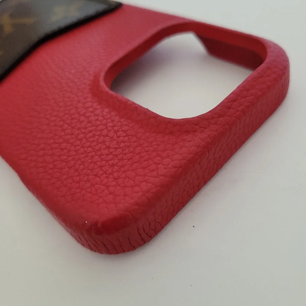 Louis Vuitton iPhone 13 Pro Case Red Leather Monogram Card Slot Bumper Case